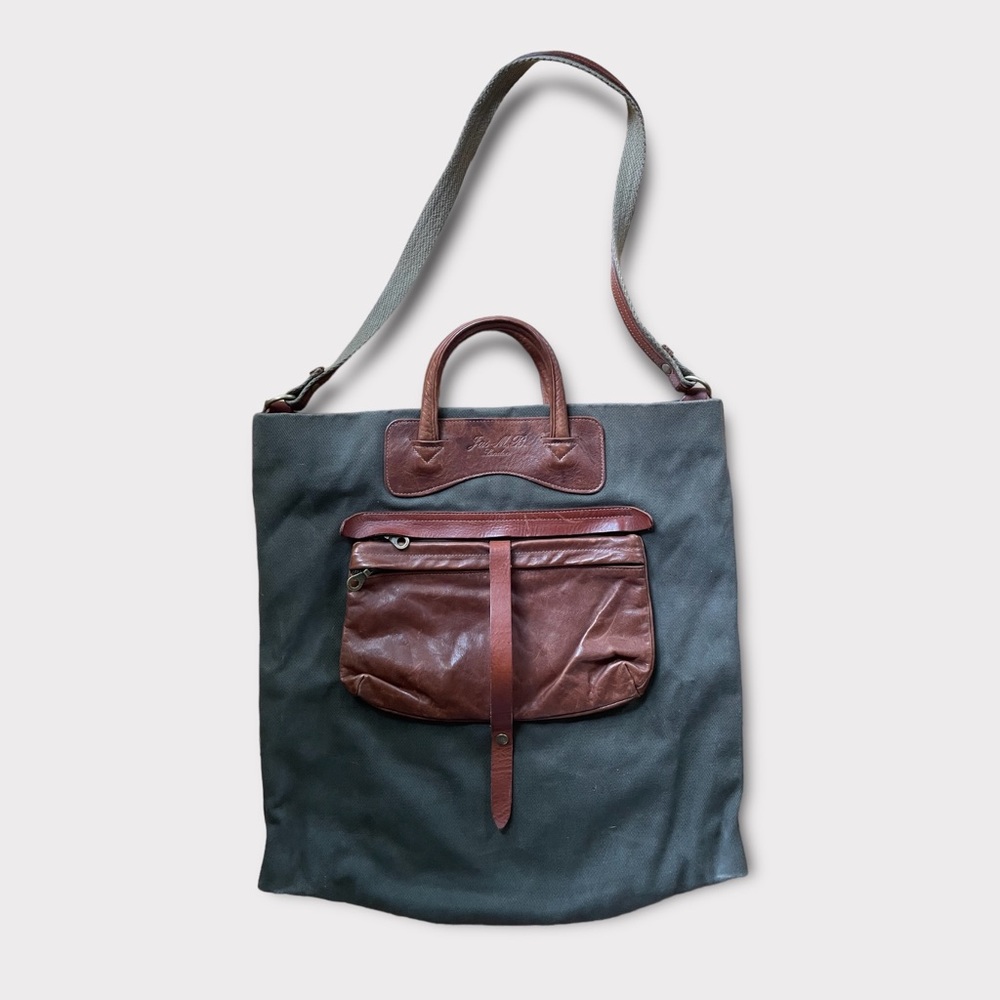 JAS M.B. LONDON Rustic Canvas & Leather Tote Messenger Bag